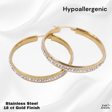 Load image into Gallery viewer, Stainless Steel Hypoallergenic Gold Plated Hoop Earrings with Sparkling Crystals