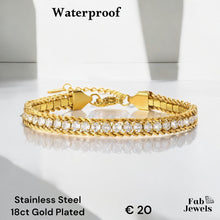 Load image into Gallery viewer, Stainless Steel Yellow Gold Highest Quality Tennis Bracelet with Sparking Crystals