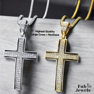 18ct Gold Plated Cross Pendant with Cubic Zirconia Stainless Steel Necklace