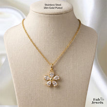 Load image into Gallery viewer, 18ct Gold Plated on Stainless Steel Crystal Flower Pendant Inc. Necklace