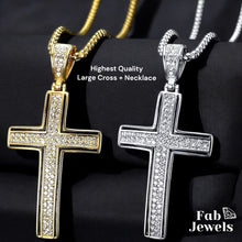 Load image into Gallery viewer, 18ct Gold Plated Cross Pendant with Cubic Zirconia Stainless Steel Necklace