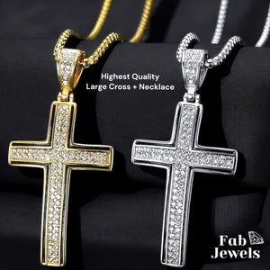 18ct Gold Plated Cross Pendant with Cubic Zirconia Stainless Steel Necklace