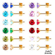 Load image into Gallery viewer, 18ct Gold Finish on Stainless Steel Hypoallergenic Stud Birthstone Earrings