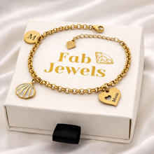 Load image into Gallery viewer, Stainless Steel Yellow Gold Plated MUM heart Personalised Initial Charm Bracelet with Shell