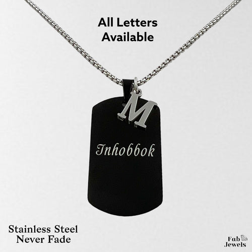 Stainless Steel Black Engraved Inhobbok Dog Tag Pendant with Necklace