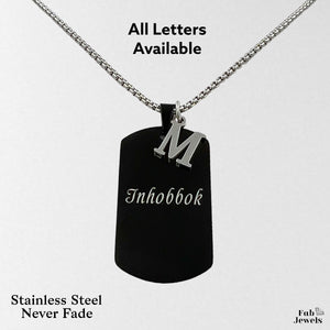 Stainless Steel Black Engraved Inhobbok Dog Tag Pendant with
