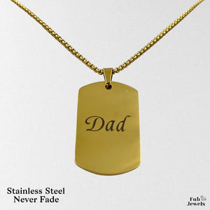 Stainless Steel Yellow Gold Black Engraved Dad Dog Tag Pendant with Necklace