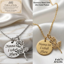 Load image into Gallery viewer, 18ct Gold Plated on Stainless Steel 316L 'Nanna int l-isbah Fjura' Pendant with Flower Charm, Necklace Included