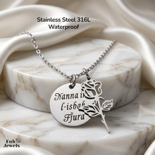 Load image into Gallery viewer, 18ct Gold Plated on Stainless Steel 316L 'Nanna int l-isbah Fjura' Pendant with Flower Charm, Necklace Included