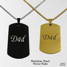 Load image into Gallery viewer, Stainless Steel Yellow Gold Black Engraved Dad Dog Tag Pendant with Necklace