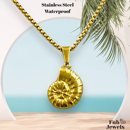 Yellow Gold Plated Stainless Steel Conch Charm Pendant with Necklace