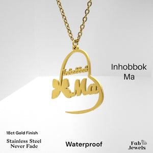 18ct Gold Finish on Stainless Steel Inhobbok Ma Heart Pendant with Necklace