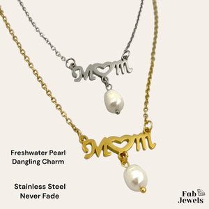 Gold Plated on Stainless Steel Silver Mum Necklace with Freshwater Pearl