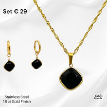 Load image into Gallery viewer, Stainless Steel 18ct Yellow Gold Plated Set Black Onyx Pendant Twisted Necklace Dangling Hoop Earrings