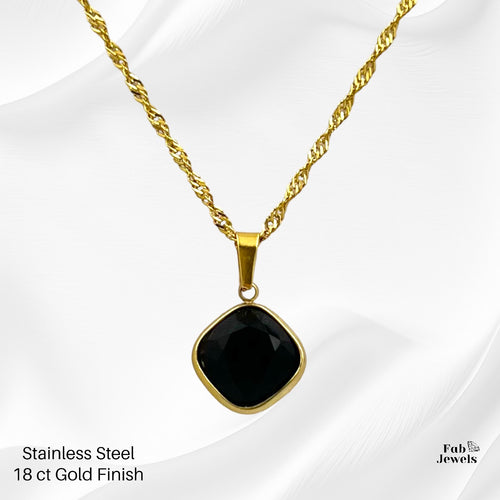 18ct Gold Finish on Stainless Steel Twisted Chain with Black Onyx Pendant