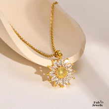 Load image into Gallery viewer, Sun Flower 18ct Gold Plated Stainless Steel Pendant and Necklace with Cubic Zirconia