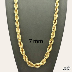 18ct Gold Plated on Stainless Steel 7mm Thick Rope Chain