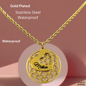 Gold Plated on Stainless Steel Silver Mother Mum Pendant with Rope Chain