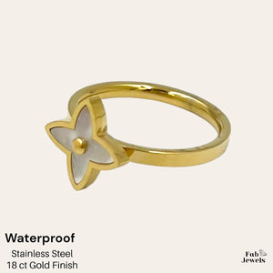 Yellow Gold Plated Stainless Steel Clover Flower Ring