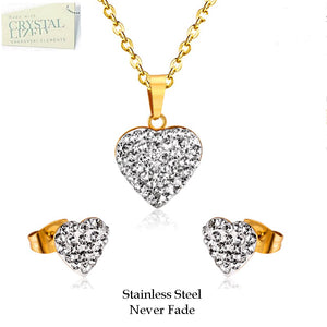 Stainless Steel Silver/Yellow Gold Set Necklace and Stud Earrings with Swarovski Crystals