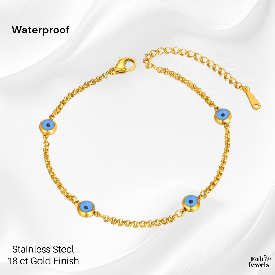 Waterproof Stainless Steel Evil Eye Bracelet Yellow Gold Silver