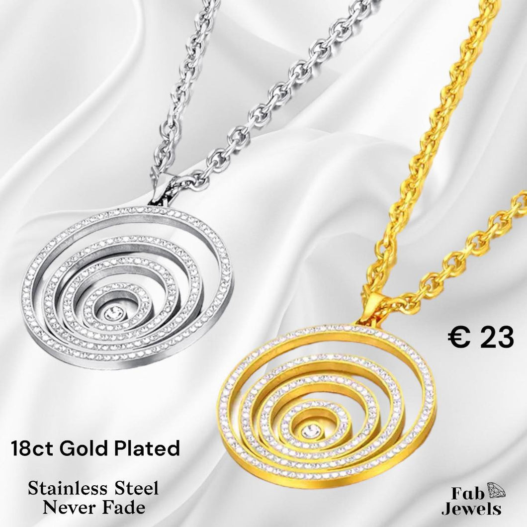 Stainless Steel Necklace Nicely Detailed with Sparkling Crytals