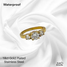 Load image into Gallery viewer, 18ct Gold Plated Stainless Steel Waterproof Trilogy Ring with CZ