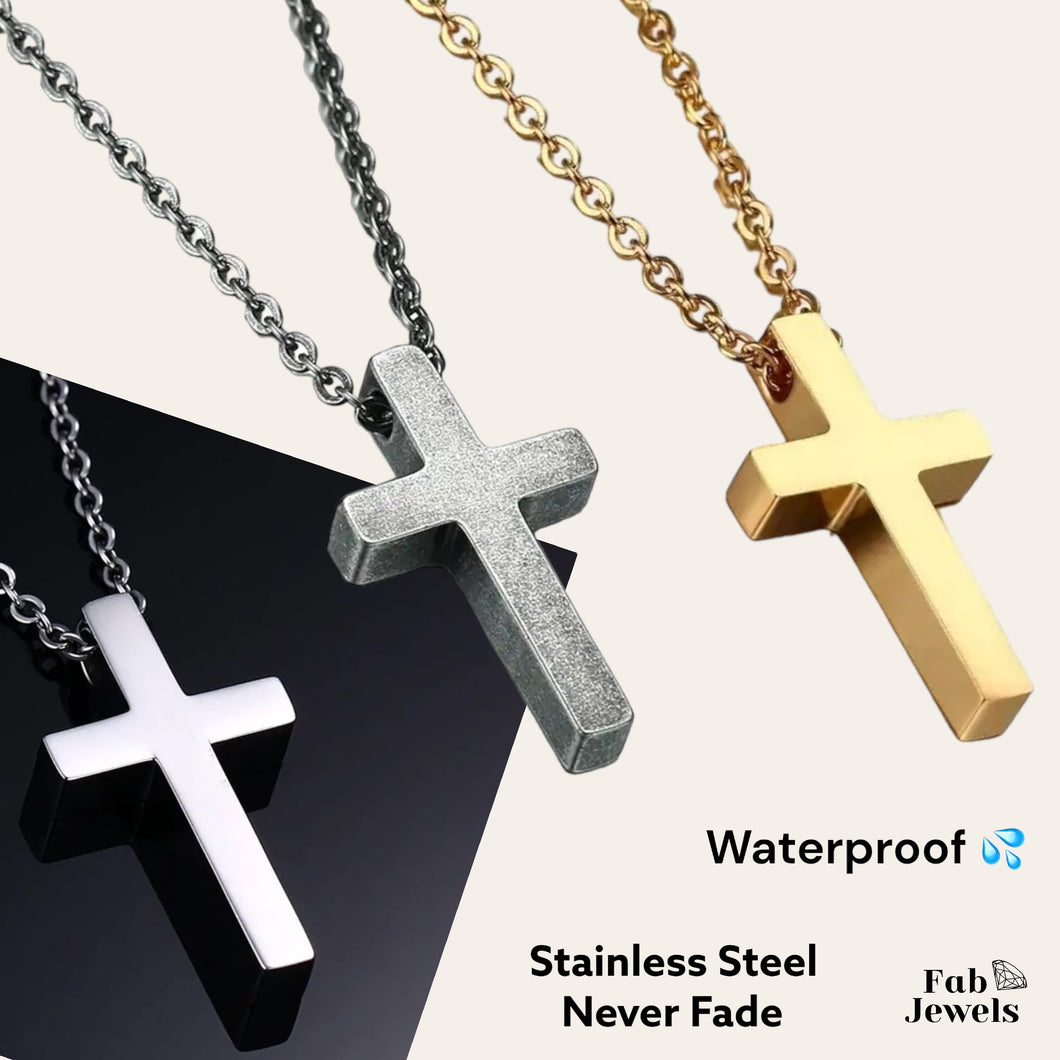 Stainless Steel Men’s Modern Cross Silver Gold with Necklace