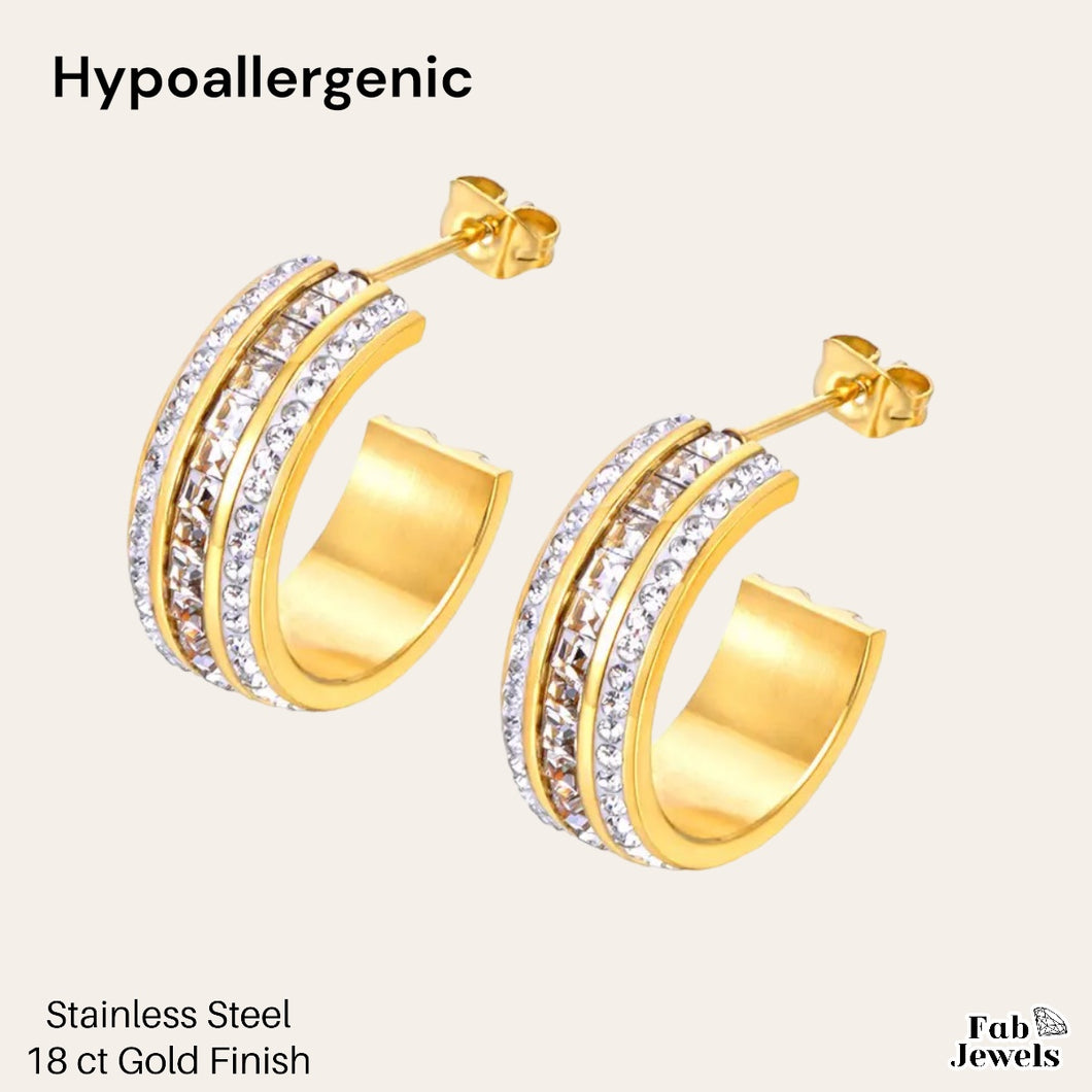 Stainless Steel Hypoallergenic Hoop Earrings with Cubic Zirconia