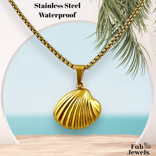 Yellow Gold Plated Stainless Steel Shell Charm Pendant with Necklace