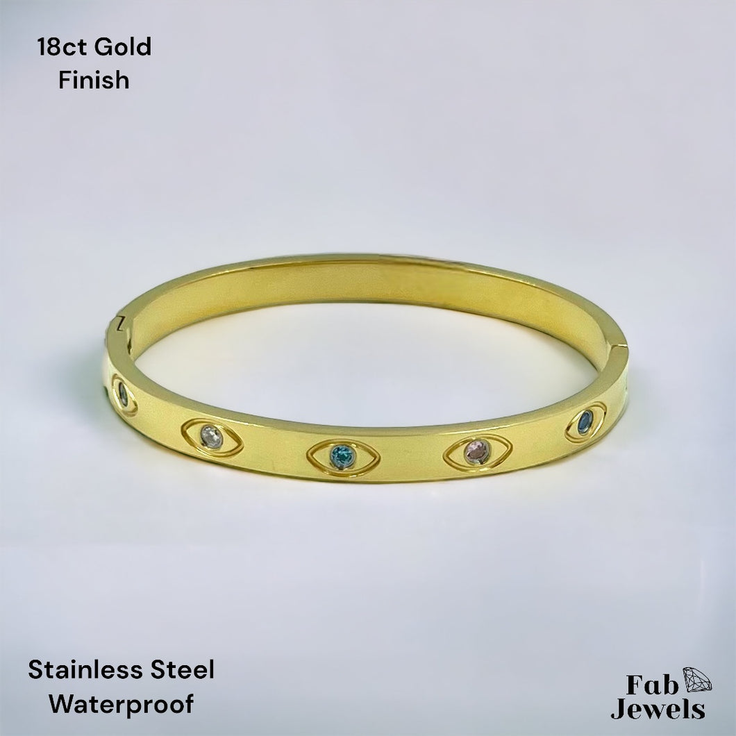 Yellow Gold Plated on S/Steel Evil Eye Bangle