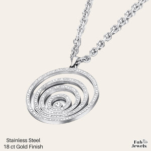 Stainless Steel Necklace Nicely Detailed with Sparkling Crytals