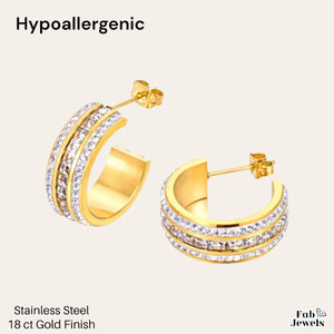 Stainless Steel Hypoallergenic Hoop Earrings with Cubic Zirconia