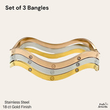 Load image into Gallery viewer, Set of 3 Stainless Steel Rose Gold Yellow Gold Bangles