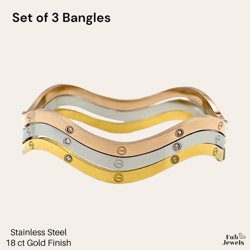 Set of 3 Stainless Steel Rose Gold Yellow Gold Bangles