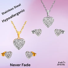 Load image into Gallery viewer, Stainless Steel Silver/Yellow Gold Set Necklace and Stud Earrings with Swarovski Crystals