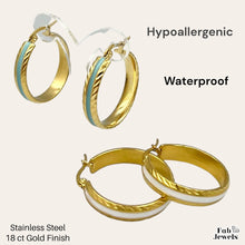 Load image into Gallery viewer, Gold Plated Stainless Steel Hoop Round Earrings with White Turquoise Enamel