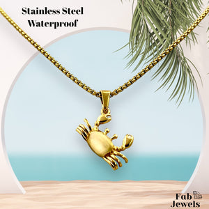 Yellow Gold Plated Stainless Steel Crab Charm Pendant with Necklace