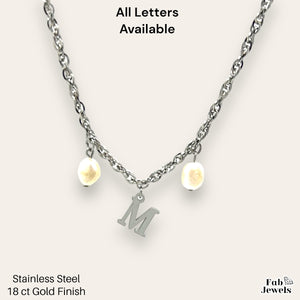 Stainless Steel Personalised Initial Pendant Nicely Detailed with Pearl Charms Inc. Necklace