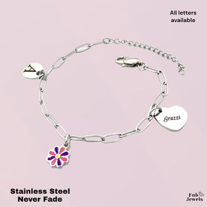 Stainless Steel Thank you / Grazzi Personalised Initial Charm Bracelet