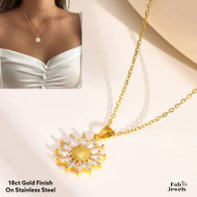 Load image into Gallery viewer, Sun Flower 18ct Gold Plated Stainless Steel Pendant and Necklace with Cubic Zirconia