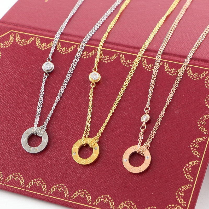 S/Steel Rose Gold / White Gold / Yellow Gold Plated Love Necklace with Swarovski Crystals