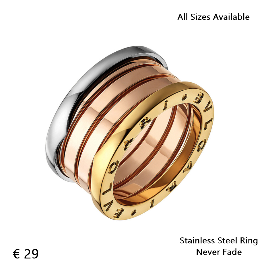 Stainless Steel 3 Tone Yellow White Rose Gold Plated Ring