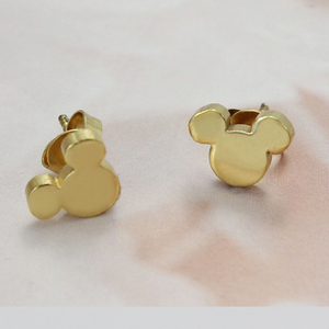 Stainless Steel Yellow White Gold Plated Mickey Stud Earrings Hypoallergenic