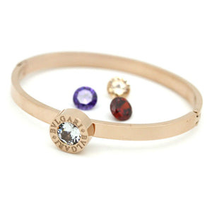 Stainless Steel Interchangeable Rose/White/Yellow Gold Plated Bangle with 4 Swarovski Crystals