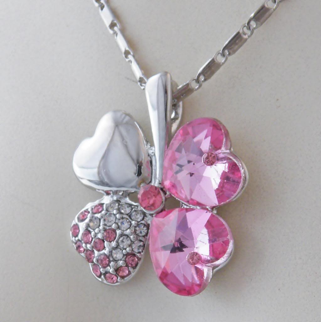 Swarovski Crystal Heart Flower Shape Pink Pendant and Necklace