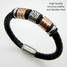 Load image into Gallery viewer, High Quality Genuine Leather and Stainless Steel Bracelet.