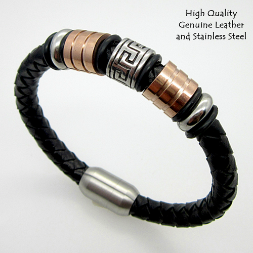 High Quality Genuine Leather and Stainless Steel Bracelet.