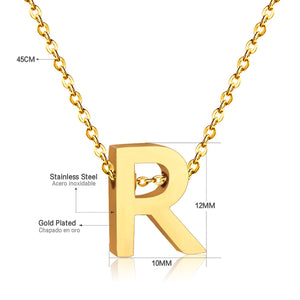 Stainless Steel 316L Yellow Gold Plated Necklace with Letter Initial Pendant