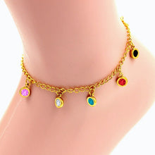 Load image into Gallery viewer, Yellow Gold Plated on Stainless Steel Anklet Ankle Chain with Charm Crystals